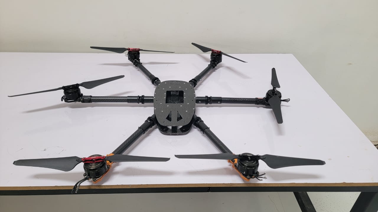 Enterprise hexacopter airframe assembled on the workbench