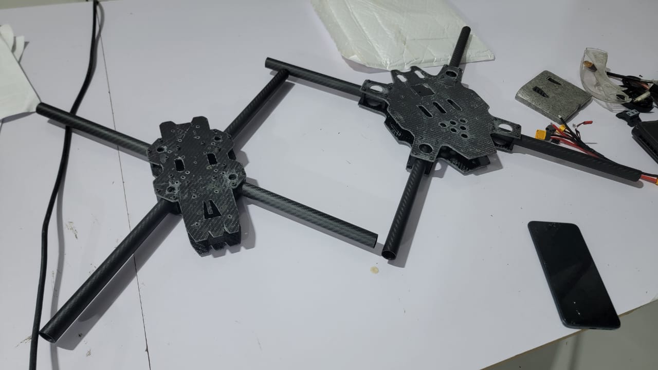 Carbon-fiber airframe components laid out for assembly